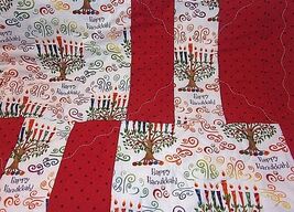 Happy Hanukkah Festive Quilt Fabric Throw Menorah Christmas Colors - $37.08