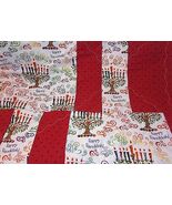 Happy Hanukkah Festive Quilt Fabric Throw Menorah Christmas Colors - $37.08