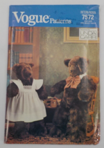 VOGUE PATTERNS #7572 BEAR PATTERNS 40&quot; DADDY W/BOW 32&quot; MOMMY W/APRON UNC... - $9.99