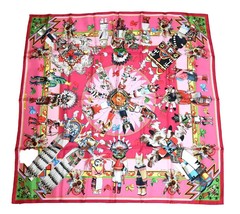 Hermes Sciarpa Kachina Da Kermit la Rana Oliver 90 CM Seta Nativo Rosa Carre - £717.85 GBP