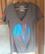 Grunt Style Shirt Womens Large V-neck T Shirt Patriotic Gray Tee U6 - $14.84
