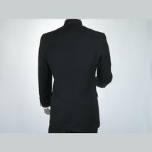 Men Apollo King Banded Collarless suit Mandarin 5 Button Wide leg M5-1 Black image 8
