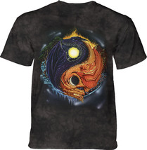 Yin Yang Dragons Unisex Adult T-Shirt The Mountain 100% Cotton Grey - £20.93 GBP+
