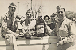 U S Military Soldiers With Large Bottle Of Hill Hill BOURBON~1940s Photograph - £8.44 GBP