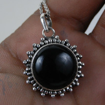925 Sterling Silver Black Onyx Handmade Necklace 18&quot; Chain Festive Gift PS-1700 - £27.04 GBP