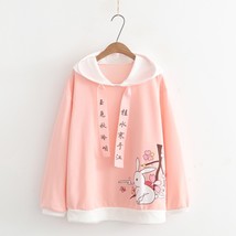 Japanese Femalel Cute  Graphic Pink Hoodies Pullover Mori Girl Kawaii Bunny  Wor - £79.08 GBP