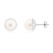 ANGARA Freshwater Pearl Earrings with Twisted Rope Frame in Silver (Size... - $171.72+