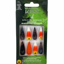 NEW Kiss Nails Halloween Glue Press Manicure XL Stiletto Black Orange Candy Corn - £13.49 GBP