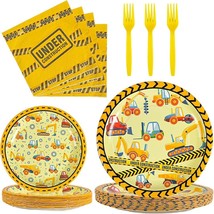 Construction Paper Plates and Napkins for Kids Party Yellow Dump Truck Tractor - £18.55 GBP