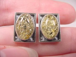 (PE40-d) oval Green Amber + .925 Sterling SILVER rectangle stud EARRINGS Jewelry - £33.54 GBP