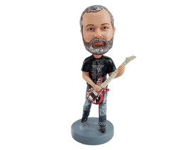 Custom Bobblehead Rocking dude ready to hit some high notes on his cool guitar w - £69.91 GBP