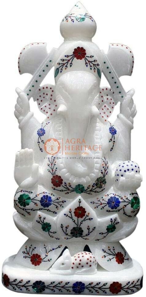 Primary image for 12" White Top Handmade Ganesha Sculpture Idol God Multi Color Veterans Gift Deco