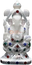 12&quot; White Top Handmade Ganesha Sculpture Idol God Multi Color Veterans G... - $1,090.58