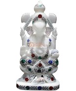 12&quot; White Top Handmade Ganesha Sculpture Idol God Multi Color Veterans G... - £869.19 GBP
