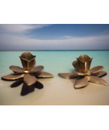 Pair of Vintage Brass Lotus Flower Candlestick Holder Mid Century Modern... - $868.42 MXN