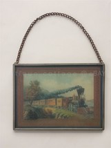 vintage COURIER and IVES TRAIN reverse painted GLASS art WALL PLAQUE rai... - £38.73 GBP