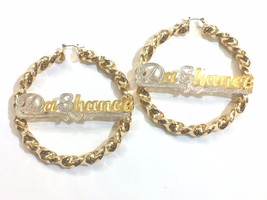 14k Gold overlay Bamboo 2 1/2&quot; jumbo Name Earring Personalized /twisty - £23.96 GBP