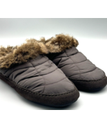 Lands End Faux Fur Trim Quilted Slippers Womens Size 9 Brown Slip On Puf... - $22.41 CAD