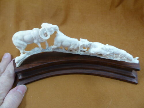 (Ram-7) Rams vs wolves fight ram of shed ANTLER figurine Bali detailed c... - $160.58