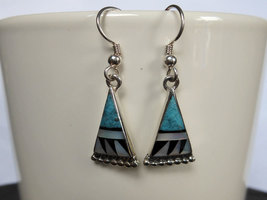 Turquoise Shell Onyx Triangle Drop Earrings 925 Sterling Silver, Handmade Gifts - £88.47 GBP