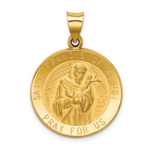 14k Polished and Satin St Francis of Assisi Medal Hollow Pendant XR1325 - £298.34 GBP