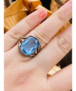 antique silver ring Art Deco blue stone - £60.83 GBP