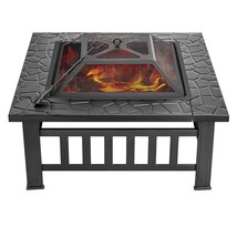 32 Inch Heavy Duty 3 In 1 Metal Square Patio Firepit Table Bbq Garden Stove With - £160.96 GBP