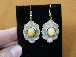 pe12-22 yellow Butterscotch Baltic AMBER oval sterling on brass dangle earrings - £10.52 GBP