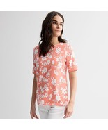 Women&#39;s Croft &amp; Barrow® Elbow Sleeve Printed Basic Tee, Size: XL, Pink S... - $239.50 MXN
