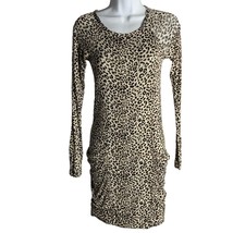 BCBG Animal Print Knit Bodycon Dress XS Beige Long Sleeves Pockets Stretch - £22.24 GBP