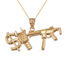 Yellow Gold Dollar Plug Gun Hip Hop Pendant Necklace - £206.39 GBP+