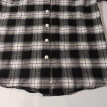 SHEIN Women's Black & White Plaid Flannel Drawstring Hoodie Shirt Jacket Size M image 6