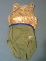 Girls-Size Child Large-gk Elite Leotard green,white&amp;blue floral gymnasti... - £13.89 GBP