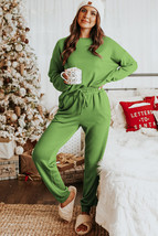 Spinach Green Long Sleeve Pullover and Jogger Pants Lounge Set - $585.46 MXN