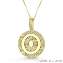 Initial Letter &quot;O&quot; Halo CZ Crystal Pave 14k Yellow Gold 19x13mm Necklace Pendant - £110.46 GBP+