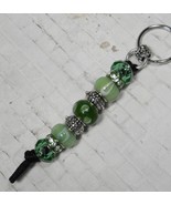 Murano Rhinestone Metal Beaded Handmade Split Ring Keychain Green White New - $19.79