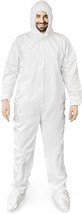 White Hazmat Suits Disposable Coveralls 50-Pack, XXL, Hood, Boots, SMS 60gsm - £139.63 GBP
