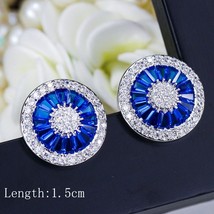 Bic zirconia dark blue crystal earring for women statement round flower dangle teardrop thumb200