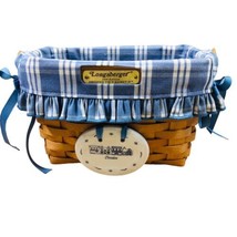 Longaberger Dresden Tour Basket II 1996 Blue Beige Cloth &amp; Plastic Liner... - $32.25