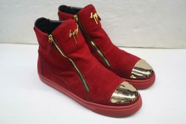 Giuseppe Zanotti Red Suede Leather Zip Up Gold Toe High Top Sneakers 44 / 11 US - £224.21 GBP