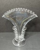 Vintage Imperial Candlewick Clear Glass Fan 8 1/2" Vase Beaded Crimped R... - $28.00