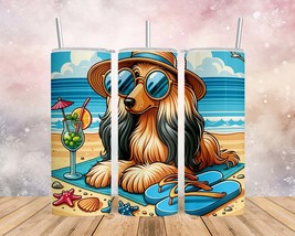 Skinny Tumbler with Straw, 20oz, Dog on Beach, Afghan Hound, awd-1118 - £28.83 GBP+