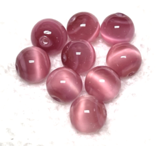9 Vintage Pink Cats Eye Glass Beads 3/8&quot; Medium to Light Pink Rounds - $6.44