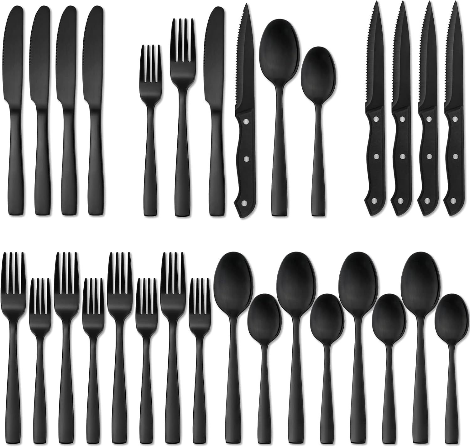 Hiware 24 Pieces Matte Black Silverware Set With Steak Knives For 4, Sta... - $32.92