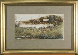 Asterio Pascolini Landscape Fall 1966 Signed Watercolor Painting 20&quot;x28 1/2&quot; - £616.03 GBP