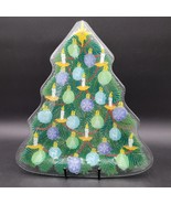 Rare Peggy Karr Glass CHRISTMAS TREE Shape Plate Tray 14&quot; Blue Green Orn... - $101.09 CAD