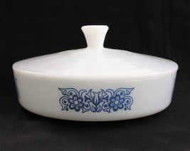 Vtg Blue Tulip Flower Federal Milk Glass Covered Casserole Dish Lid EXC.COND - £12.58 GBP