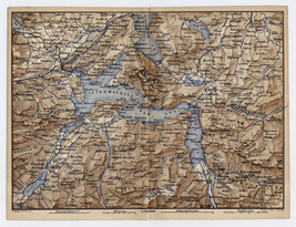 1879 Antique Map Of Lake Lucerne Vierwaldstättersee Schwyz Stans / Switzerland - $23.71