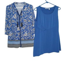 Susan Garver Size M Womens 2 Piece Set Blouse Dress Asymmetrical Blue Fl... - £15.91 GBP