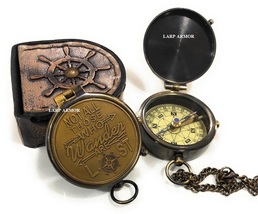 Brass Compass Engraved with NOT All Those WHO Wander are Lost with Gift Case Nau - £31.17 GBP